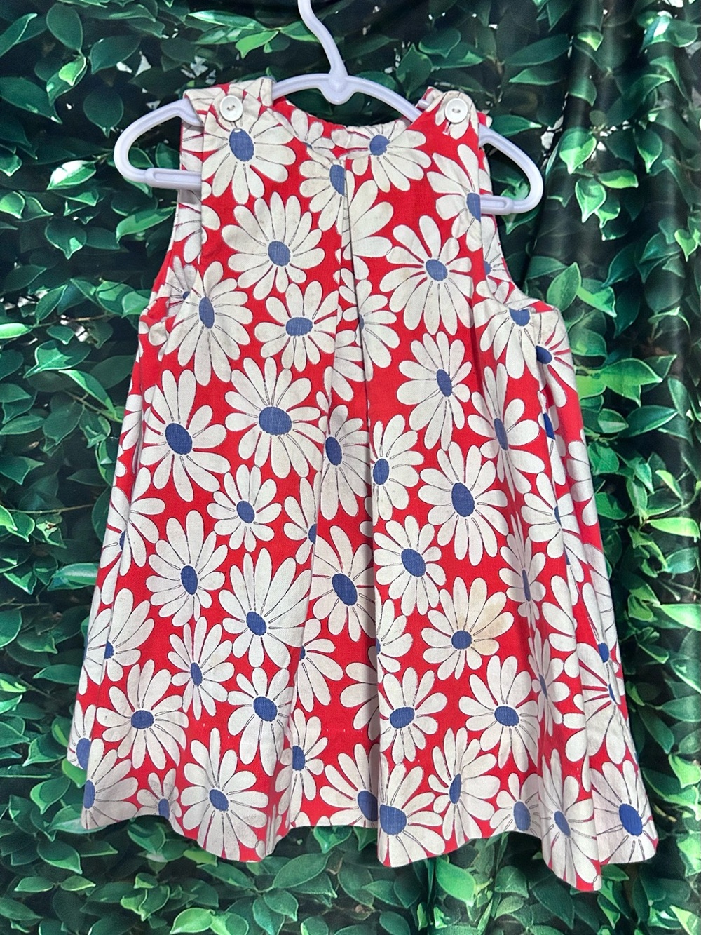 Vintage 1960s Cotton Floral Shift Dress Red White Little Girls 24M-2T